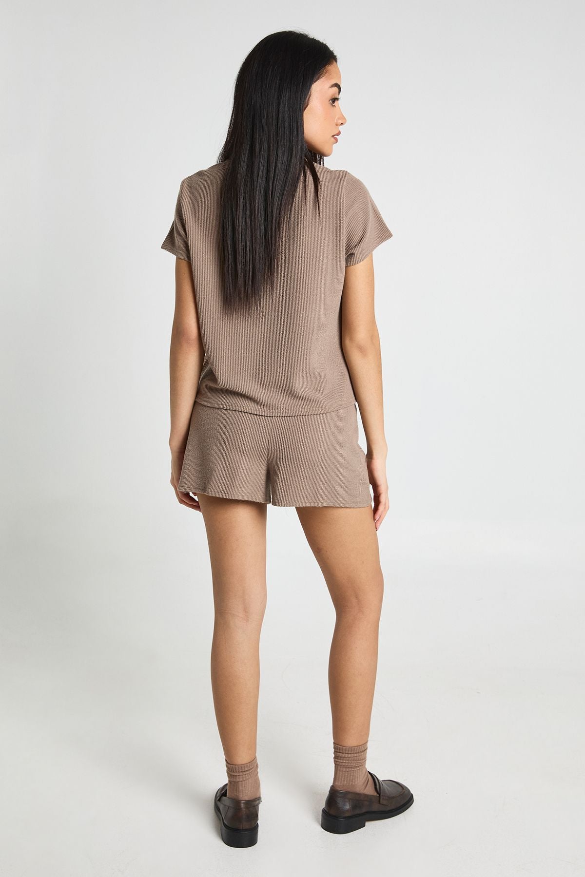 Geribbelde Button-Through Top en Short Co-ord Set