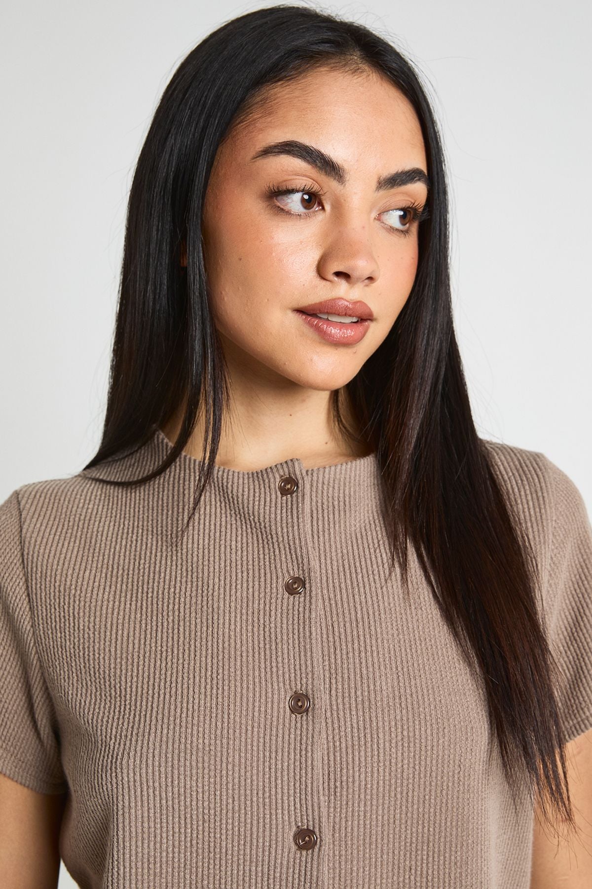 Geribbelde Button-Through Top en Short Co-ord Set