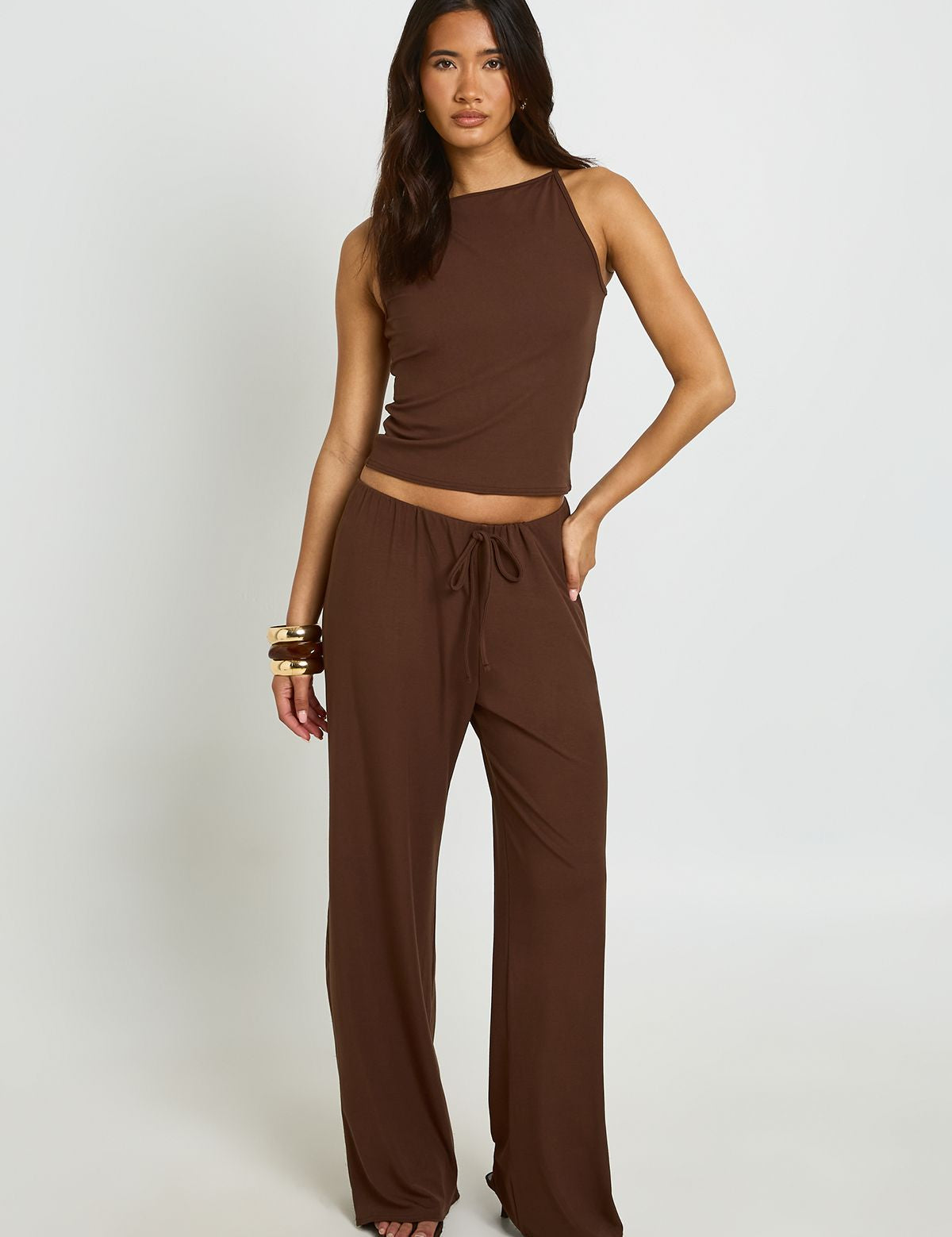 Soft Rib Co-ord Set: Vest en Straight Leg Broek