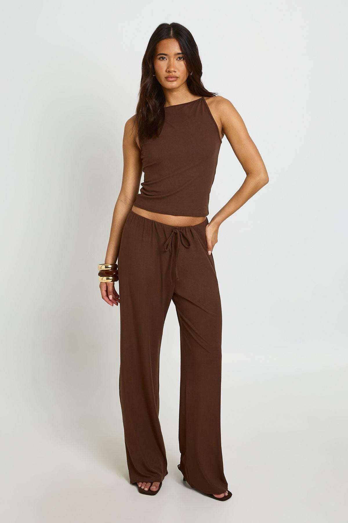 Soft Rib Co-ord Set: Vest en Straight Leg Broek