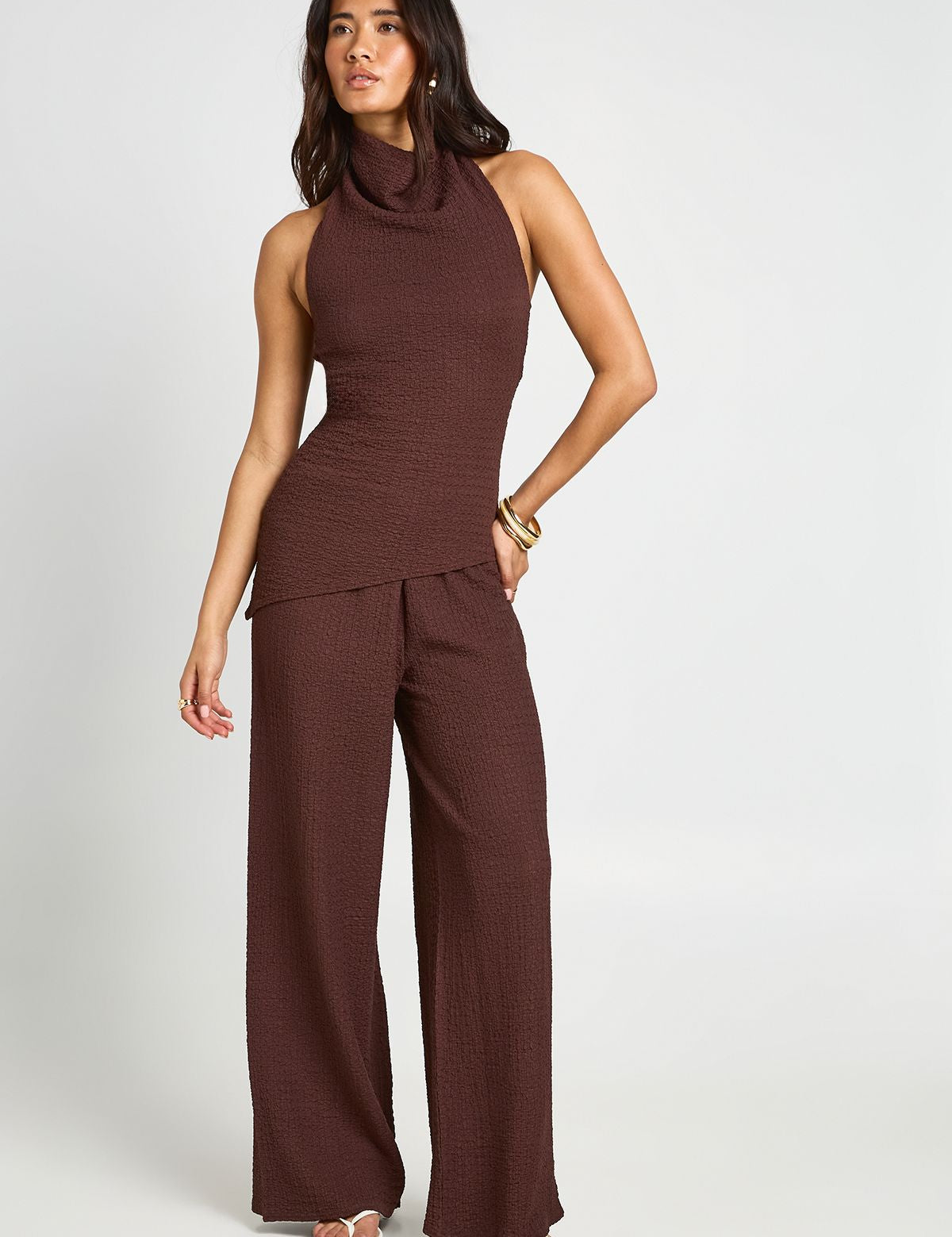 Gerimpelde Topje met Hoge Kraag - Elegant Crinkle Set