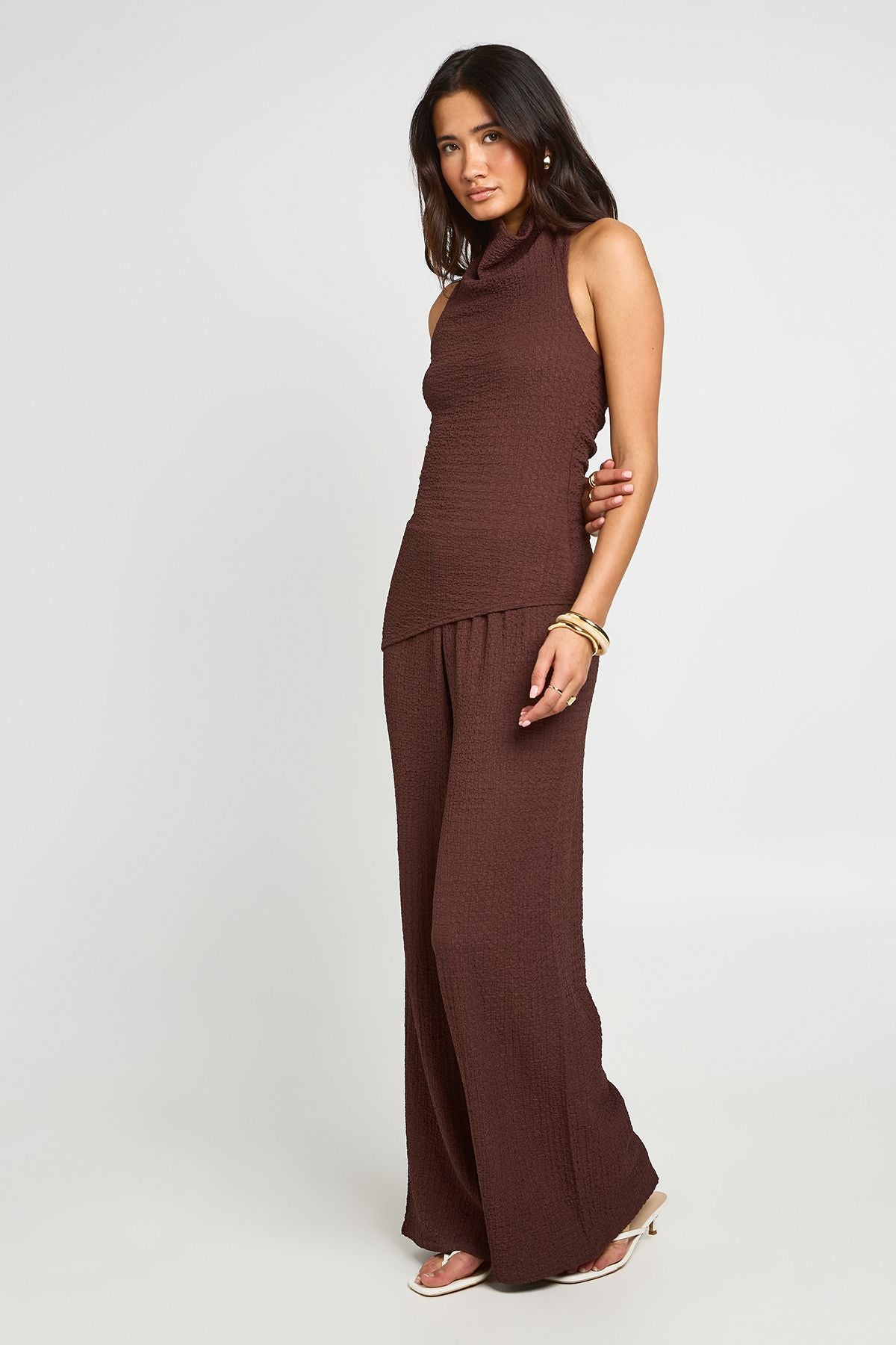 Gerimpelde Topje met Hoge Kraag - Elegant Crinkle Set