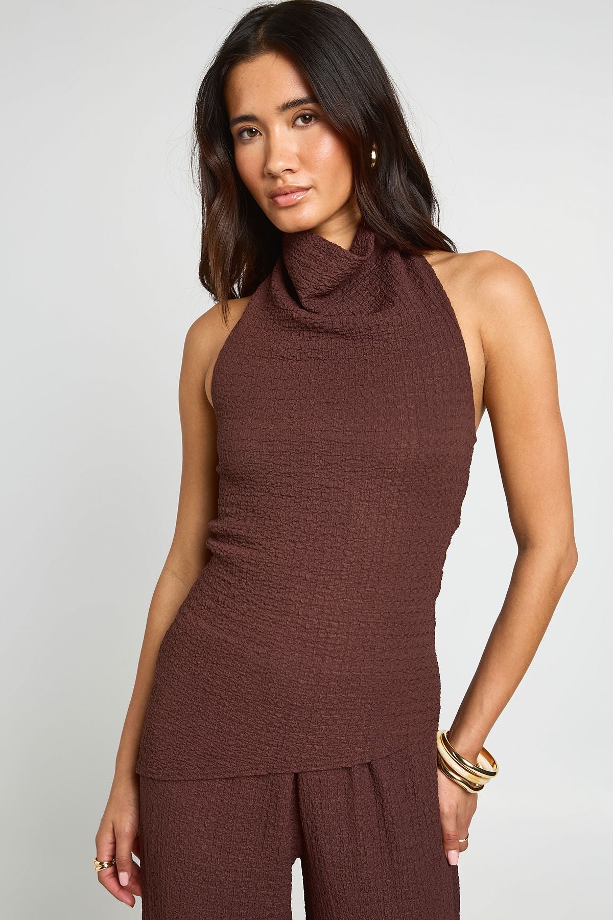 Gerimpelde Topje met Hoge Kraag - Elegant Crinkle Set