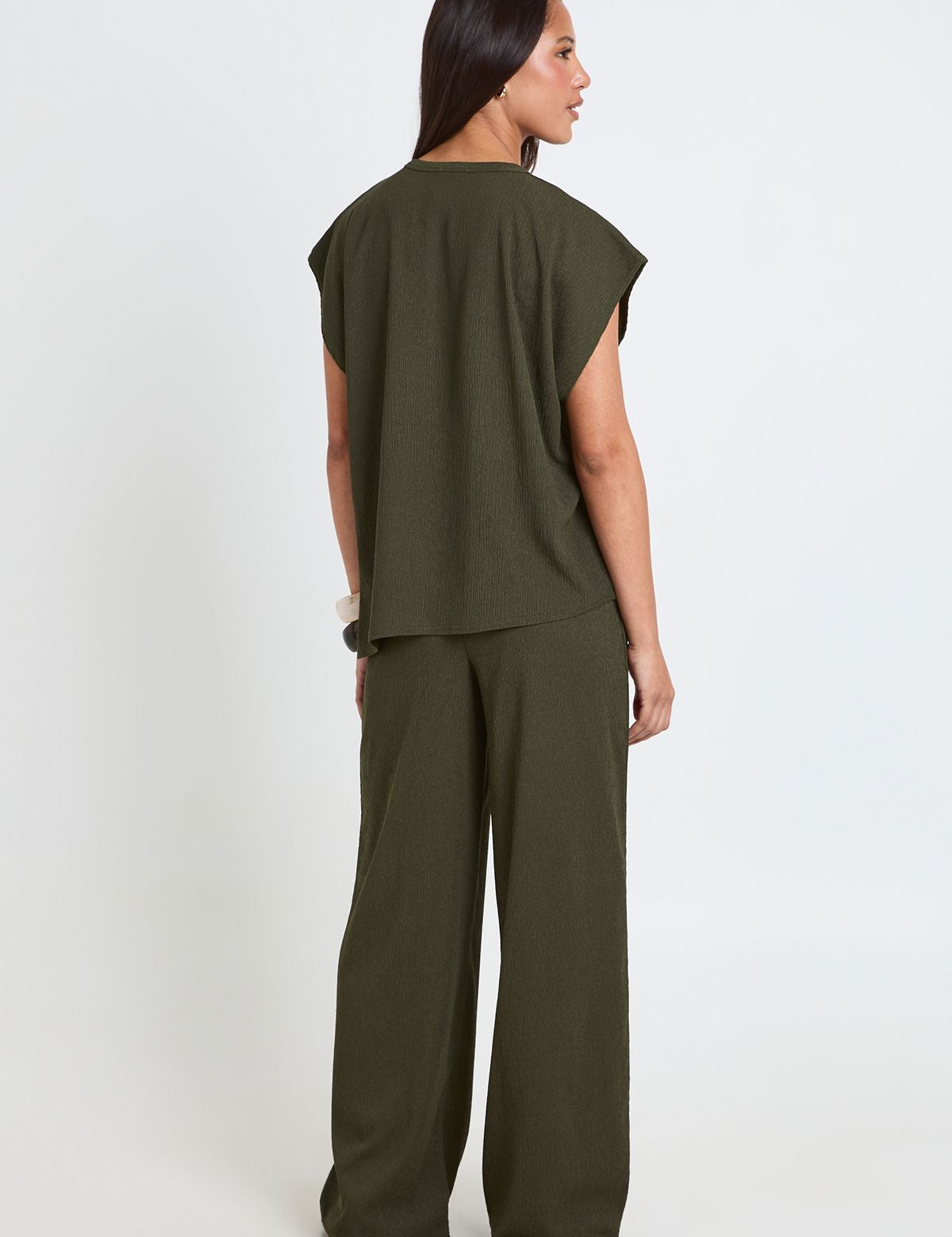 Crinkle Asymmetrische Set met Topje en Rechte Broek