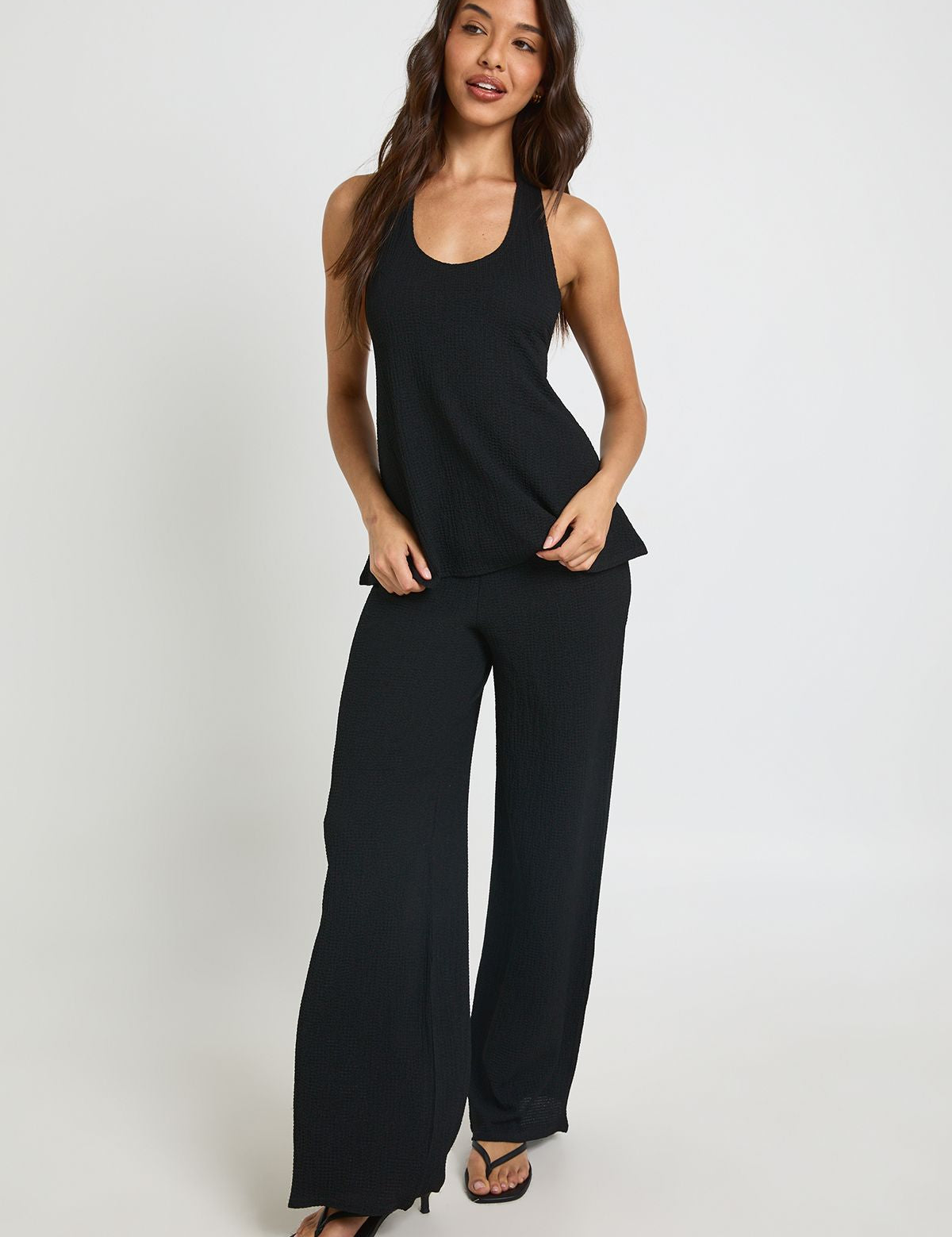 Crinkle Co-ord Set: Scoop Neck Vest en Wide Leg Broek