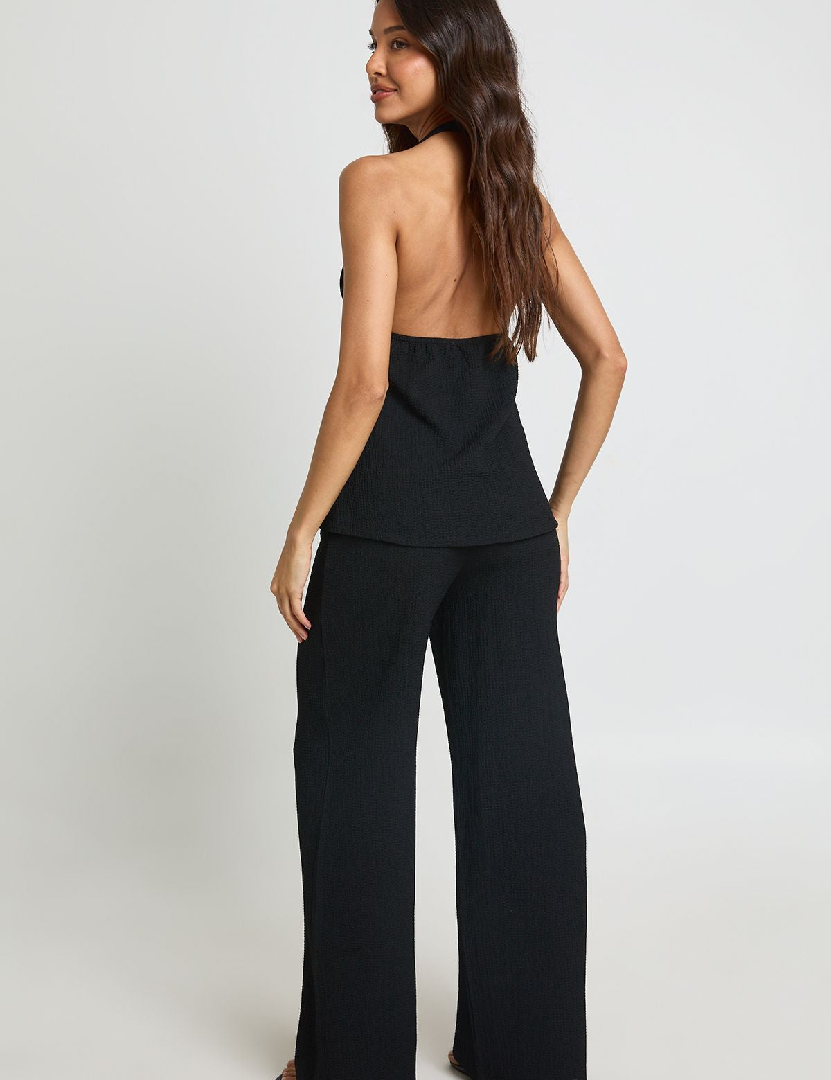 Crinkle Co-ord Set: Scoop Neck Vest en Wide Leg Broek