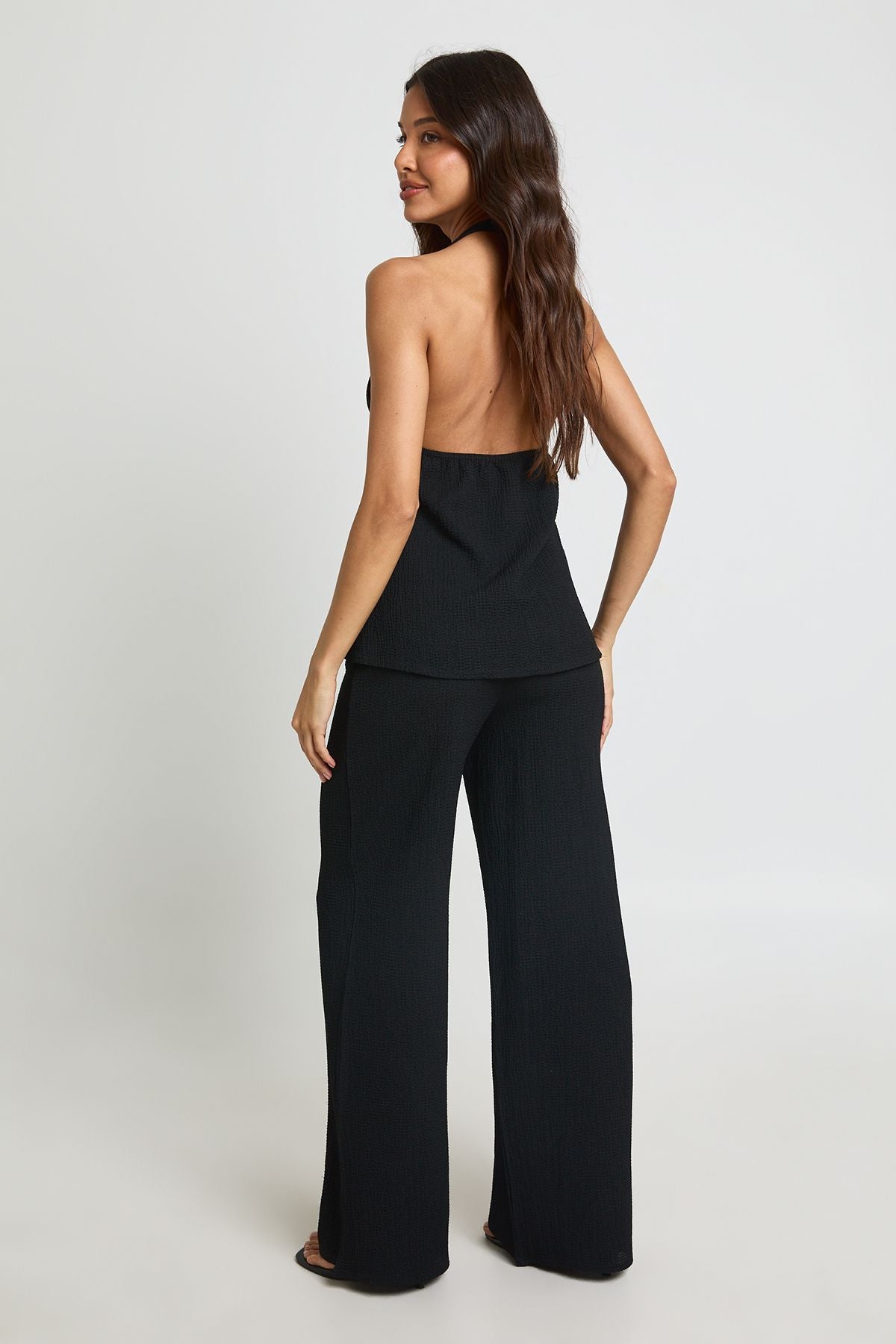 Crinkle Co-ord Set: Scoop Neck Vest en Wide Leg Broek