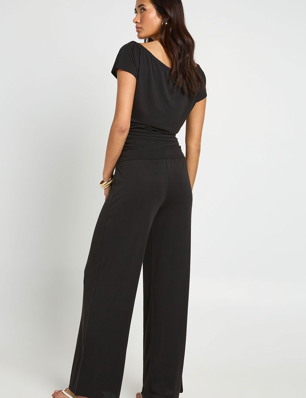 Modal Tie-Keyhole Top met Wide Leg Broek Set