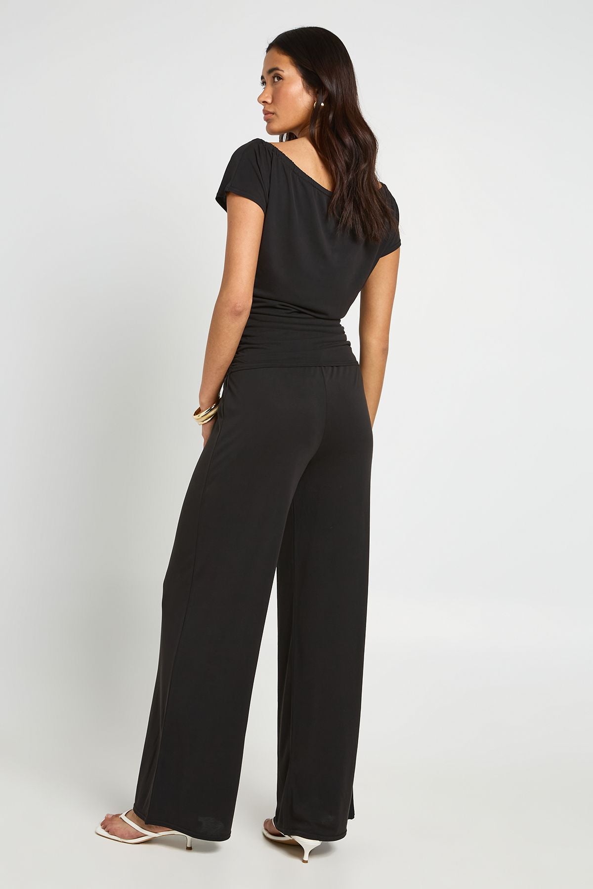 Modal Tie-Keyhole Top met Wide Leg Broek Set