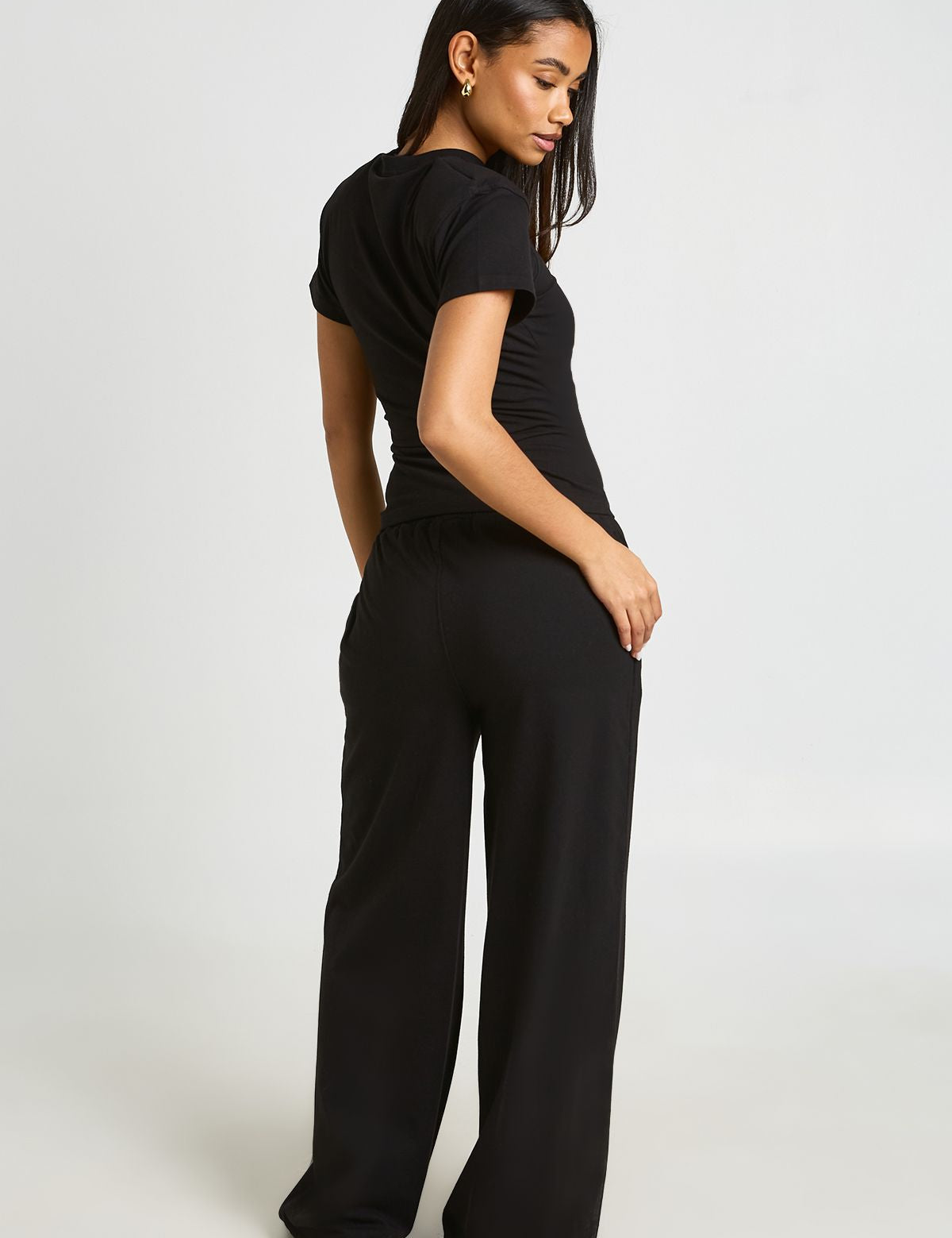 Shoulder Pad Ruched T-Shirt met Straight Leg Broek Set
