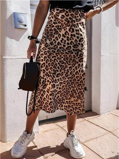 Luipaardprint zijden rok vintage stijl losse pasvorm