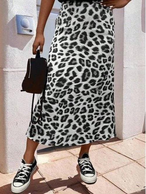 Luipaardprint zijden rok vintage stijl losse pasvorm