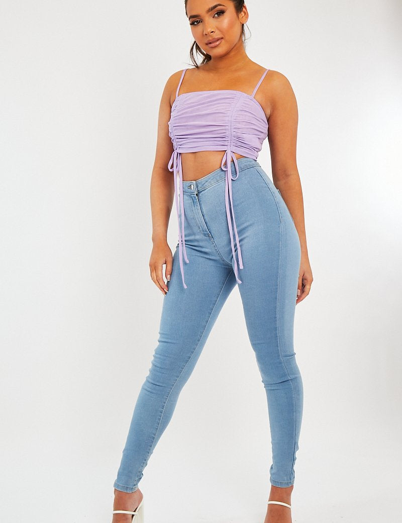 Lilac Mesh Ruched Crop Top Leyna - Elegante Zomer Look