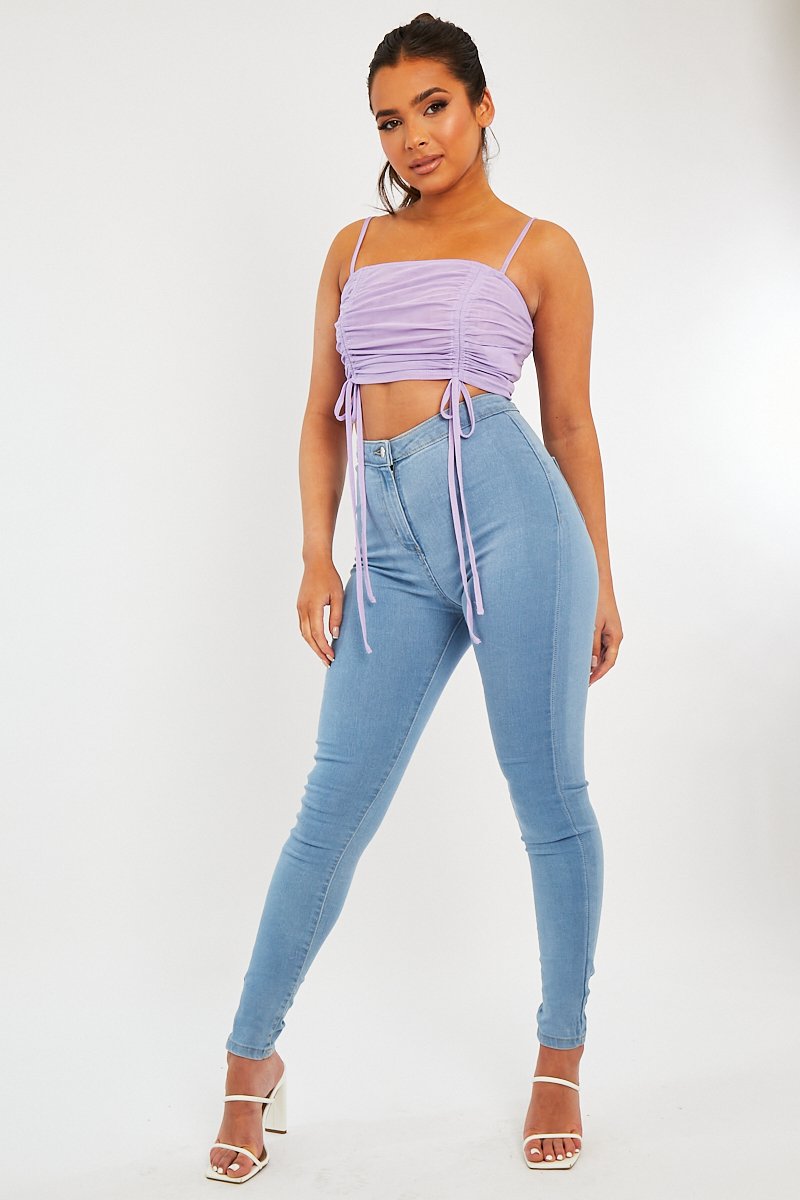 Lilac Mesh Ruched Crop Top Leyna - Elegante Zomer Look