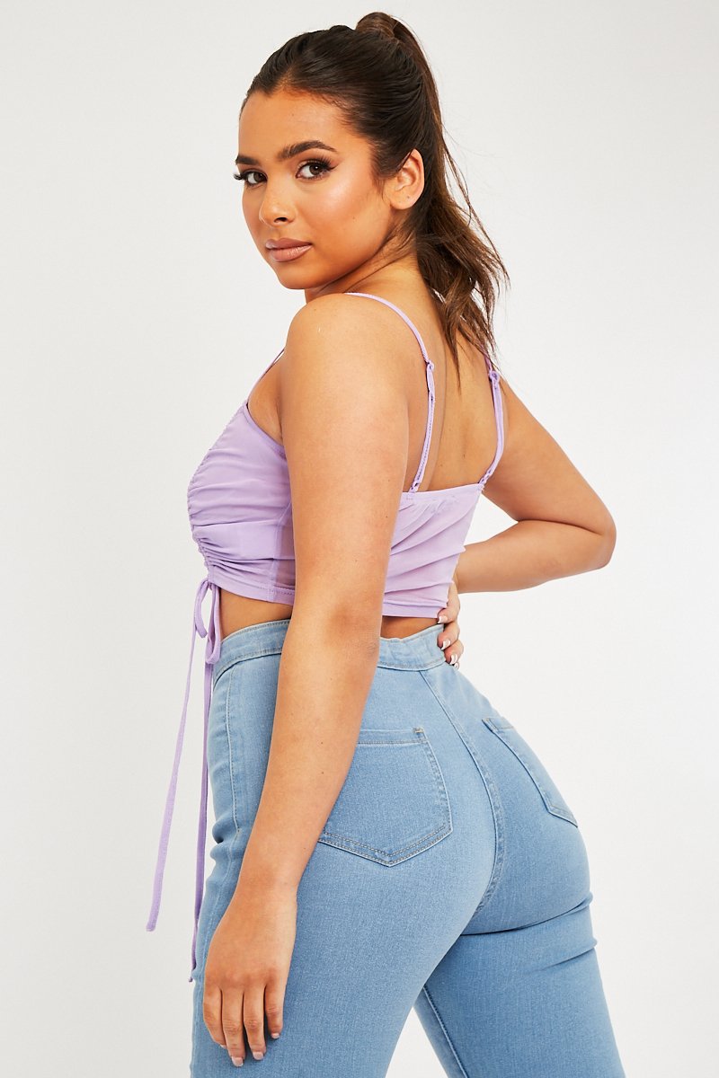 Lilac Mesh Ruched Crop Top Leyna - Elegante Zomer Look