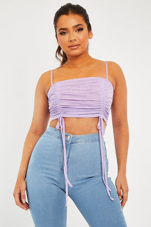 Lilac Mesh Ruched Crop Top Leyna - Elegante Zomer Look