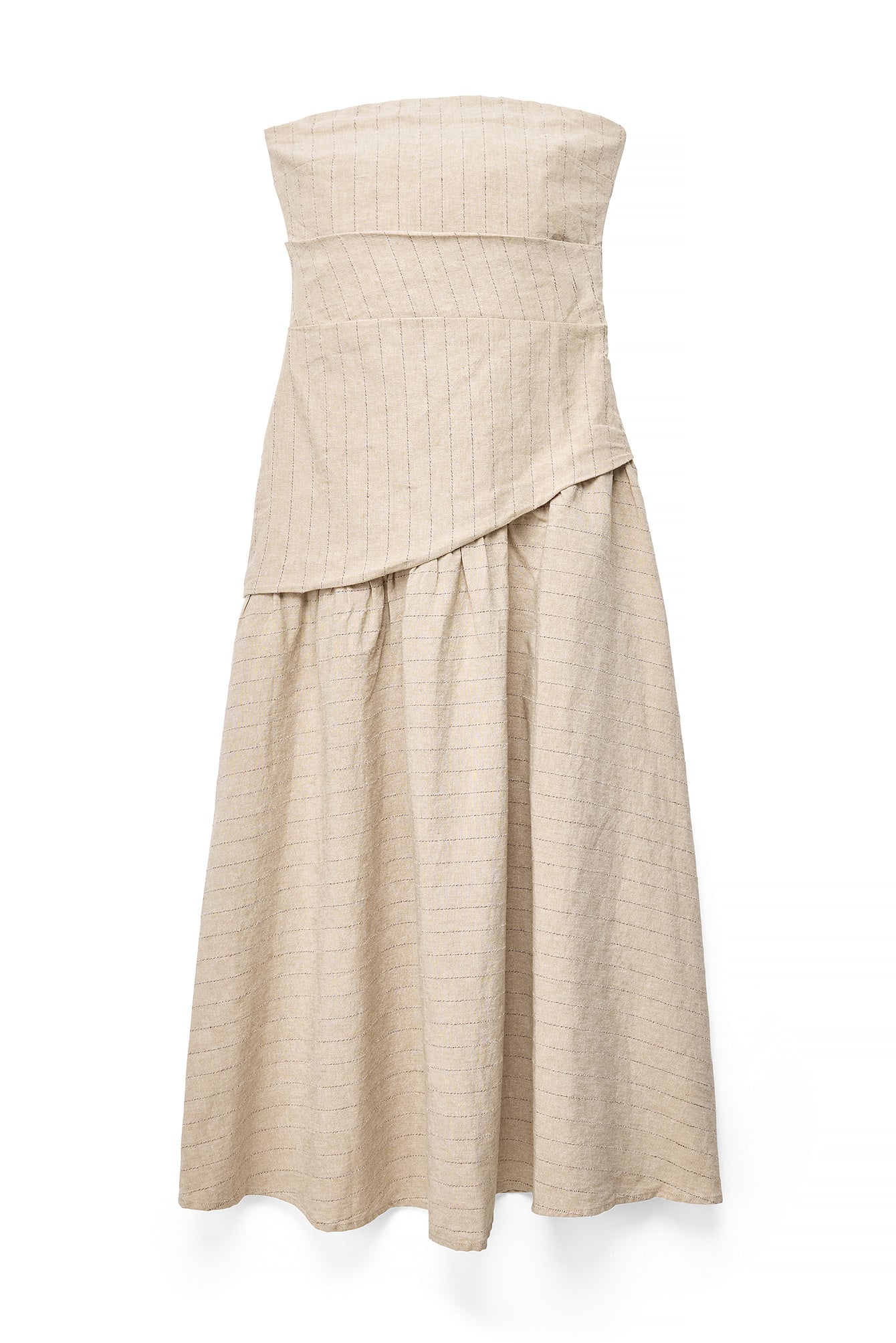 Beige linnen bandeau midi jurk