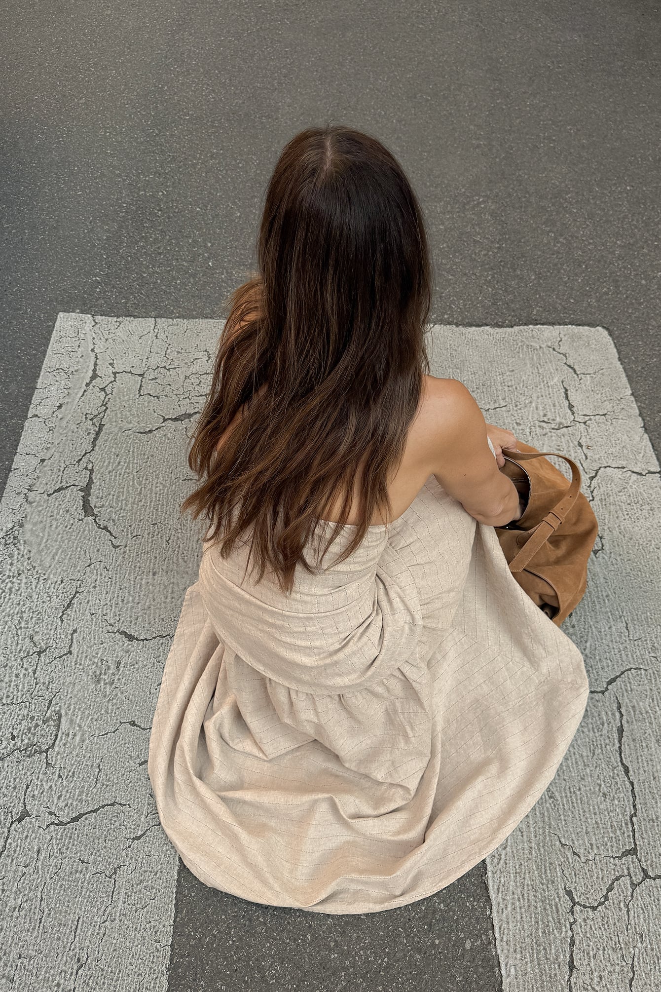 Beige linnen bandeau midi jurk