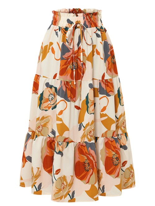 Lose Elegante Bloemenrok - Creme Bloemenprint detail
