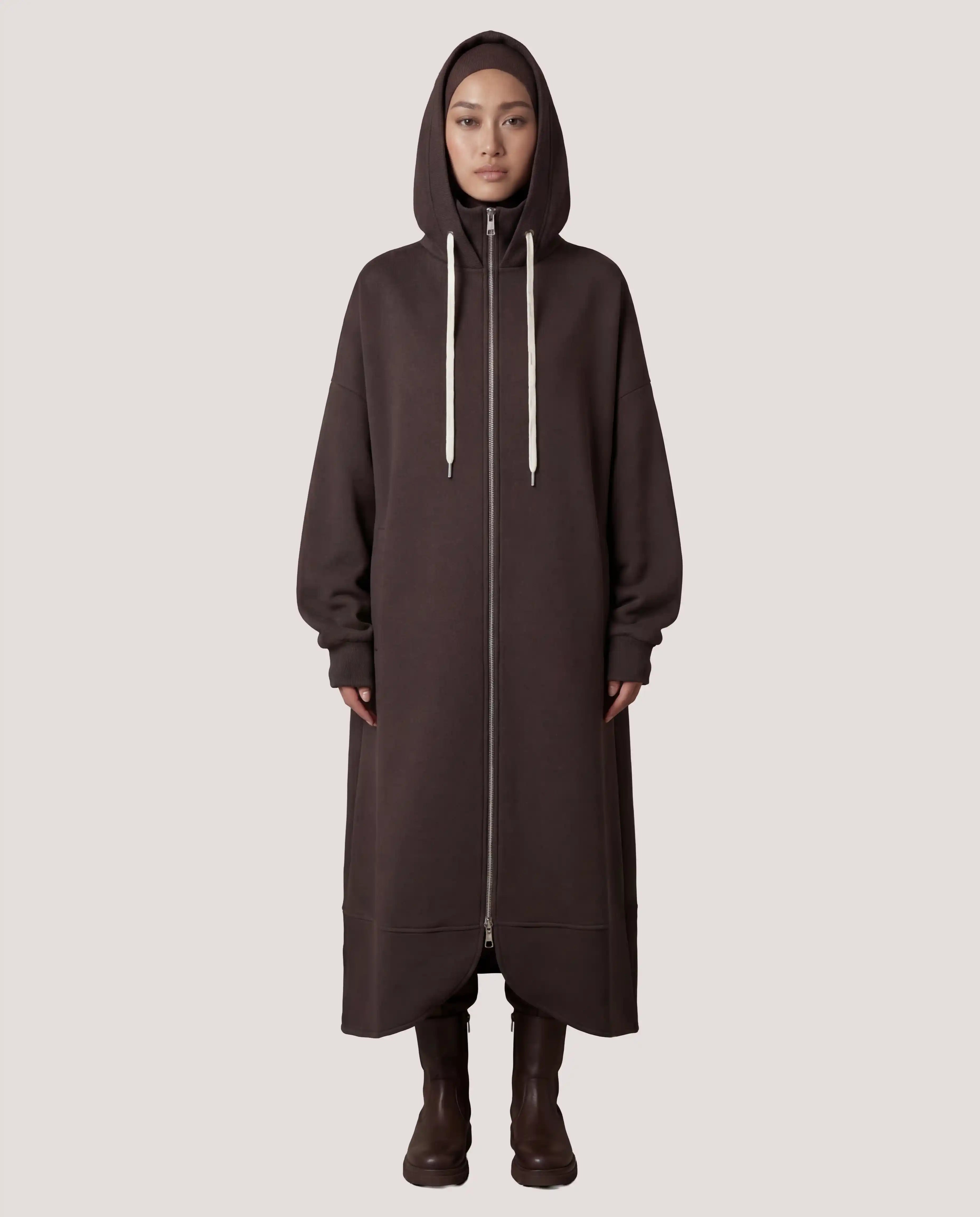 Lange Zip Hoodie Fleece — Maxi-Lengte Modest Hoodie | RUUQ