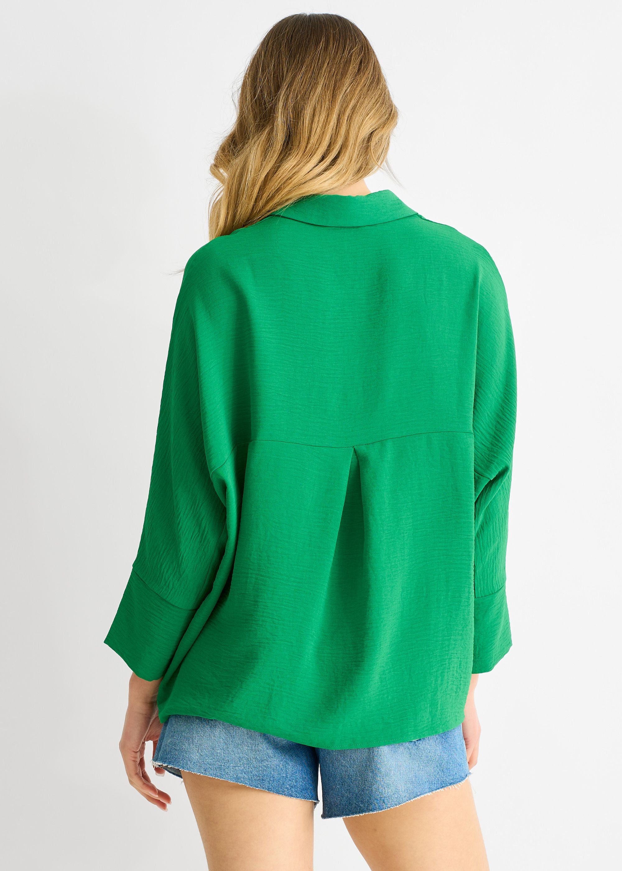 Gini London Kimono Blouse in Midgroen - Oversized Fit