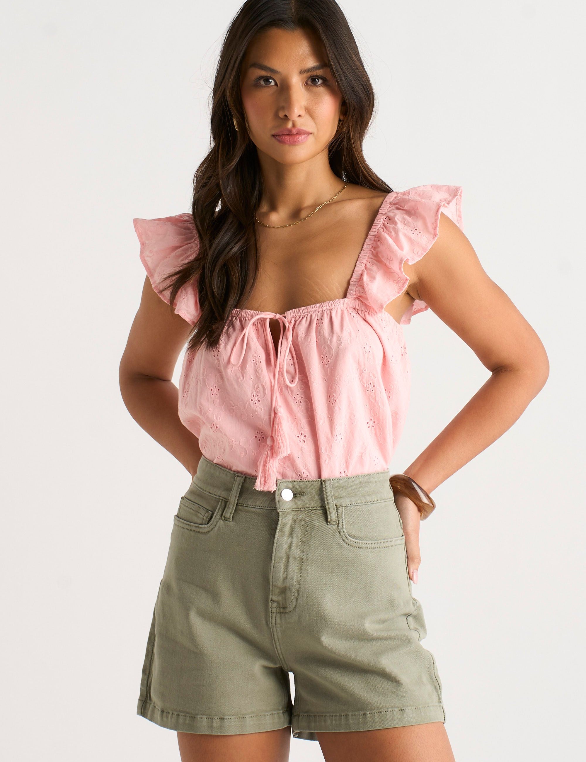 Gini London Khaki Denim Shorts voor Dames