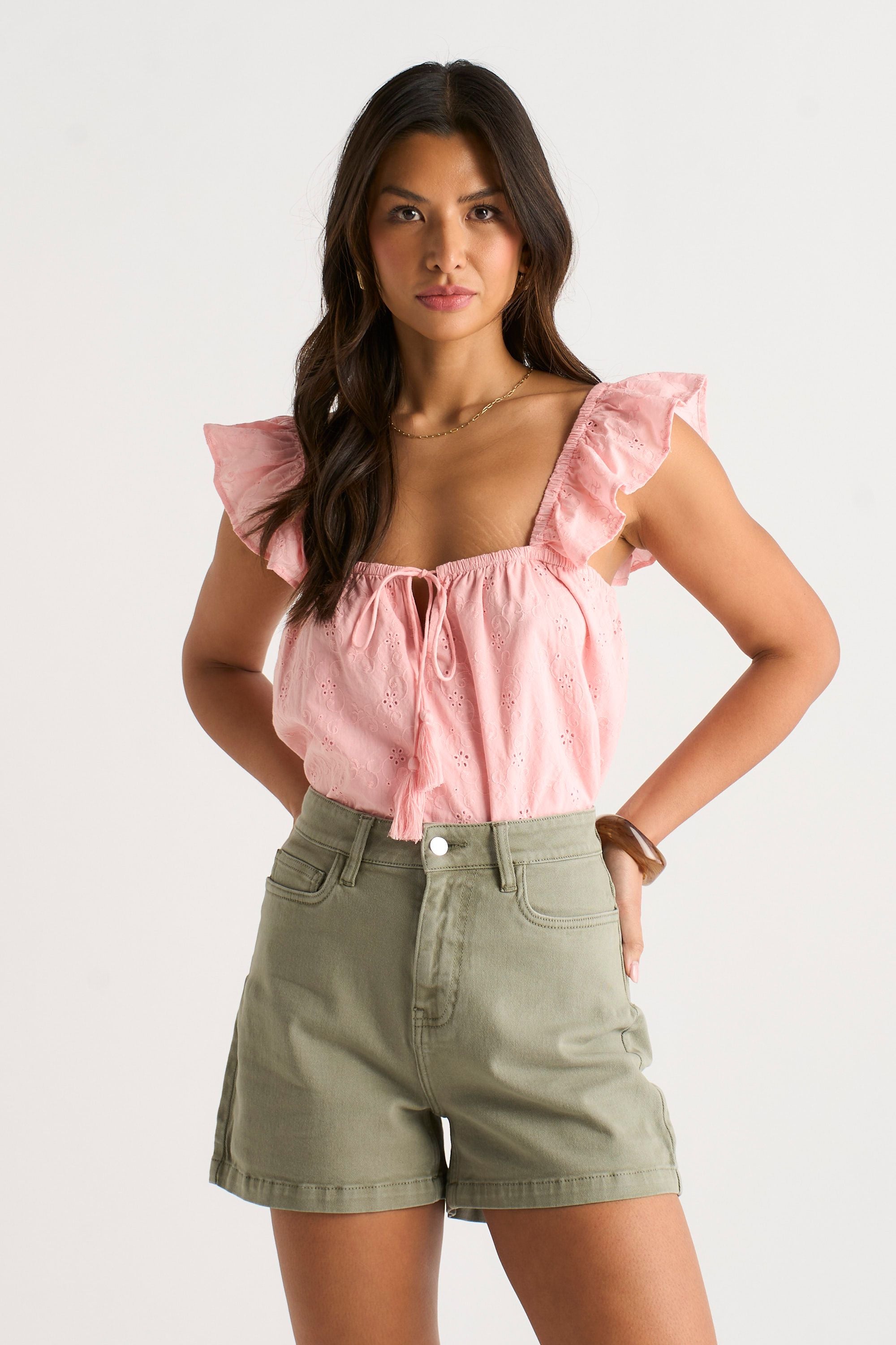 Gini London Khaki Denim Shorts voor Dames