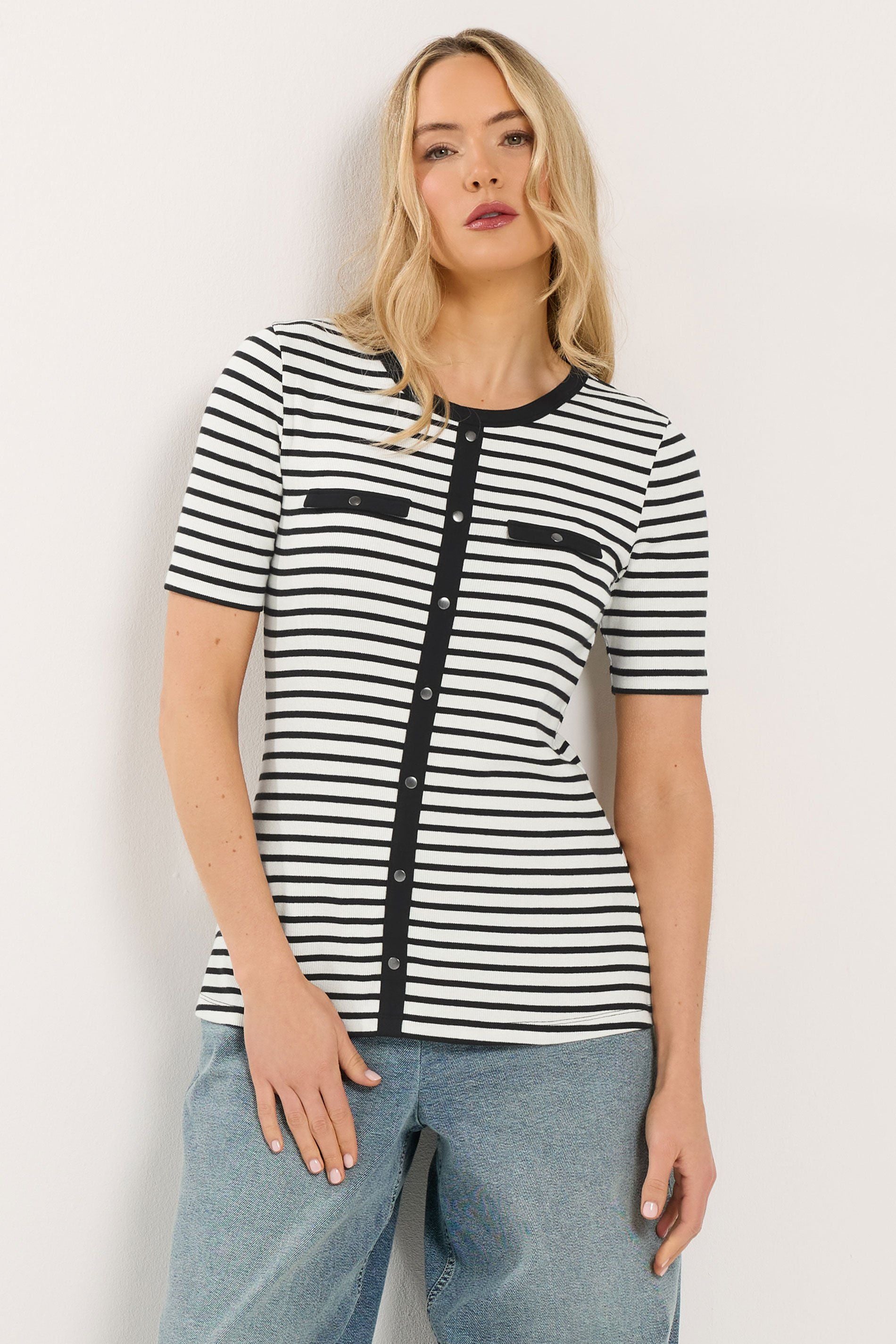 Gestreepte Button Top - Klasieke Comfort voor Iedere Dag