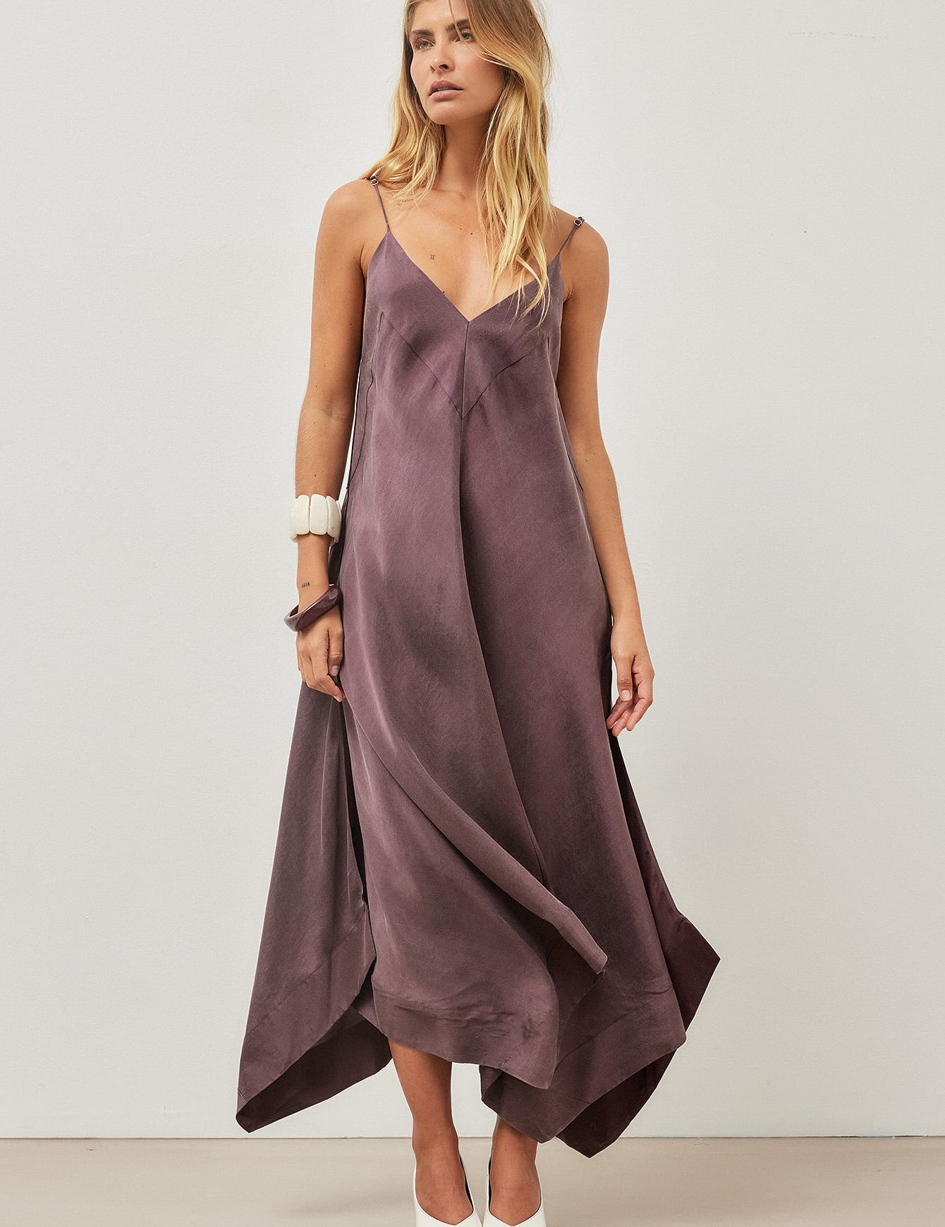 Pruimkleurige Midi Jurk met Paneeldetails