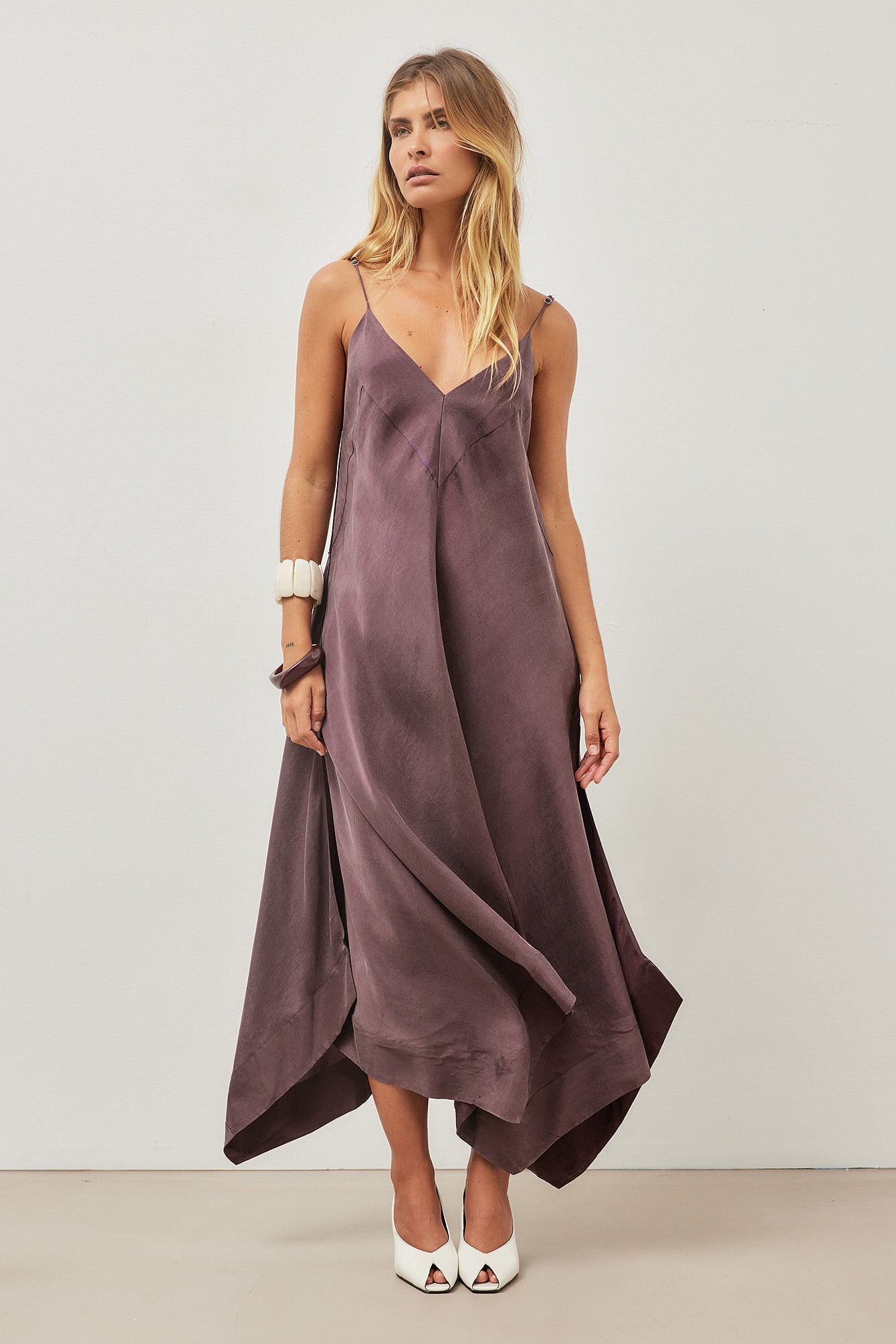 Pruimkleurige Midi Jurk met Paneeldetails