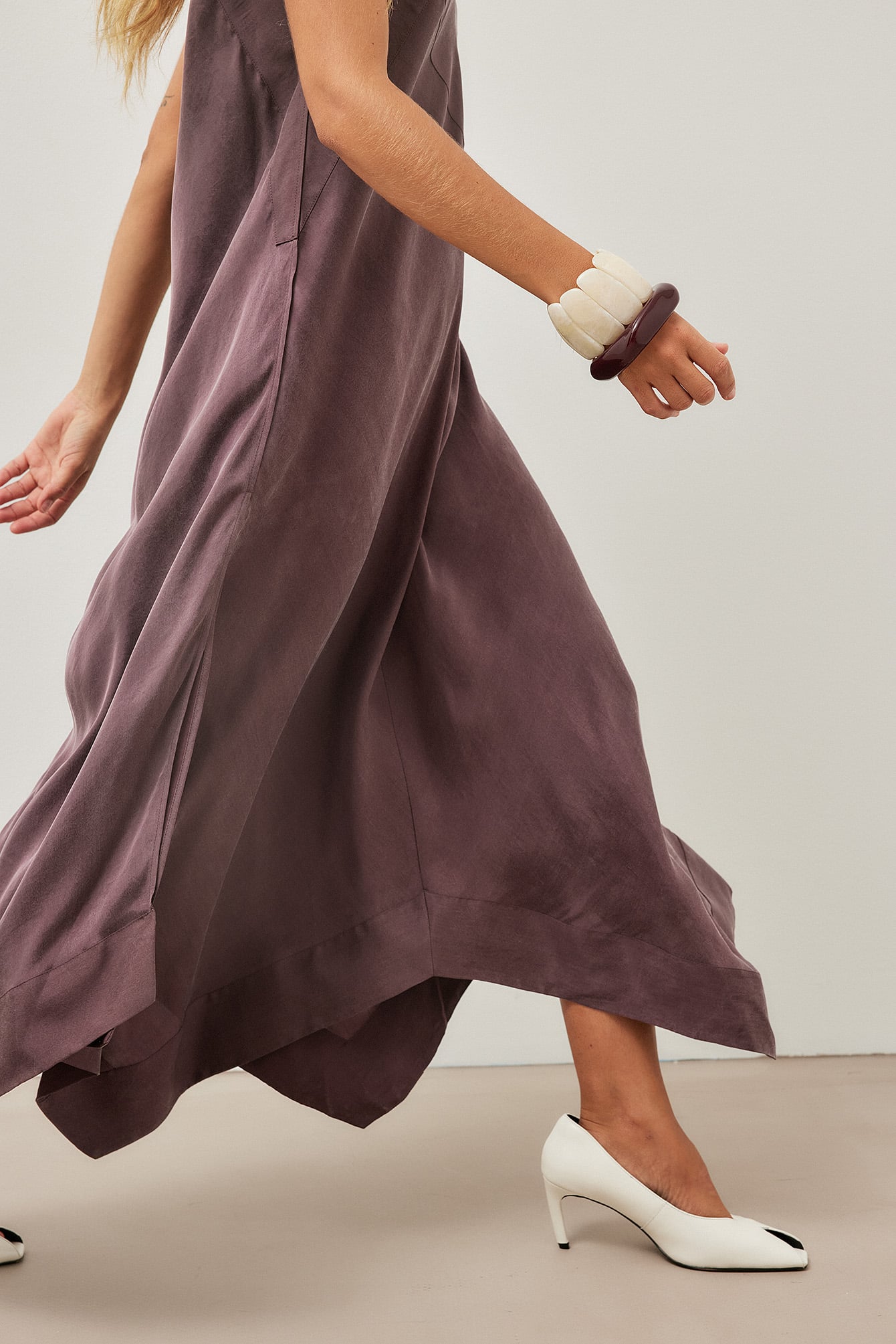 Pruimkleurige Midi Jurk met Paneeldetails