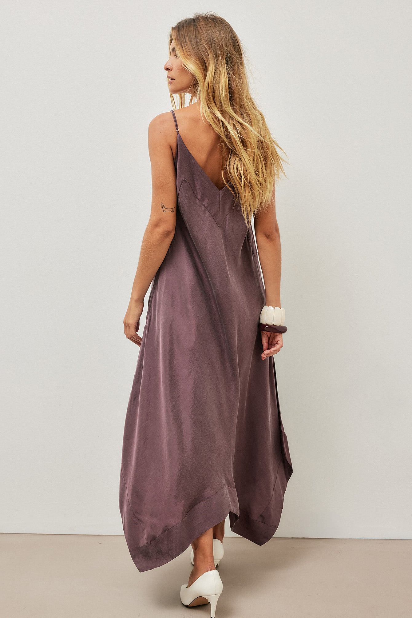Pruimkleurige Midi Jurk met Paneeldetails