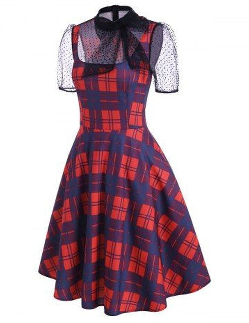 Plaid Mesh Swiss Dot Sheer Vintage Dress