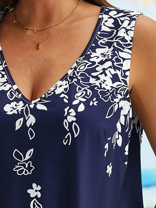 Bloemenprint V-hals tanktop groot formaat