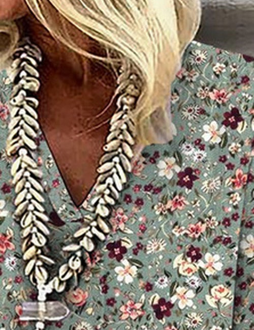 Bloemen V-hals Blouse Loose Fit | Grote Maten
