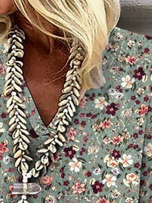 Bloemen V-hals Blouse Loose Fit | Grote Maten