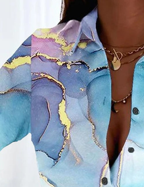 Gradiënt Blouse met Overhemdkraag – Comfortabel Losvallend M