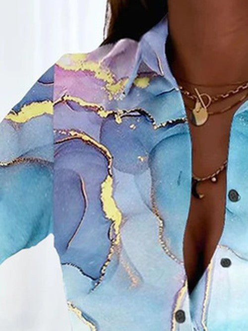Gradiënt Blouse met Overhemdkraag – Comfortabel Losvallend M