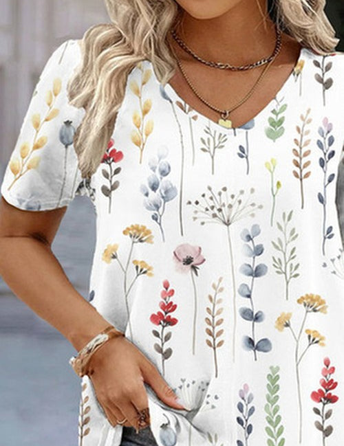 Losvallend Bloemen V-hals Shirt Plus Size | Sera & Zena