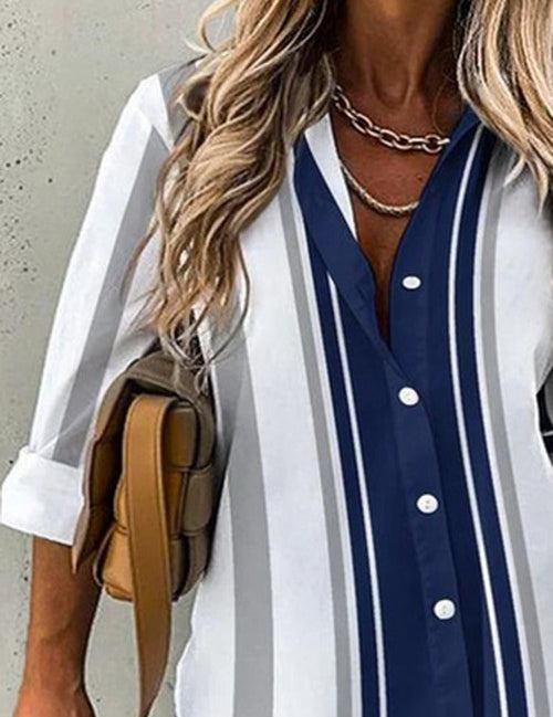Gestreepte Casual Blouse met Hemdkraag – Ruime Pasvorm