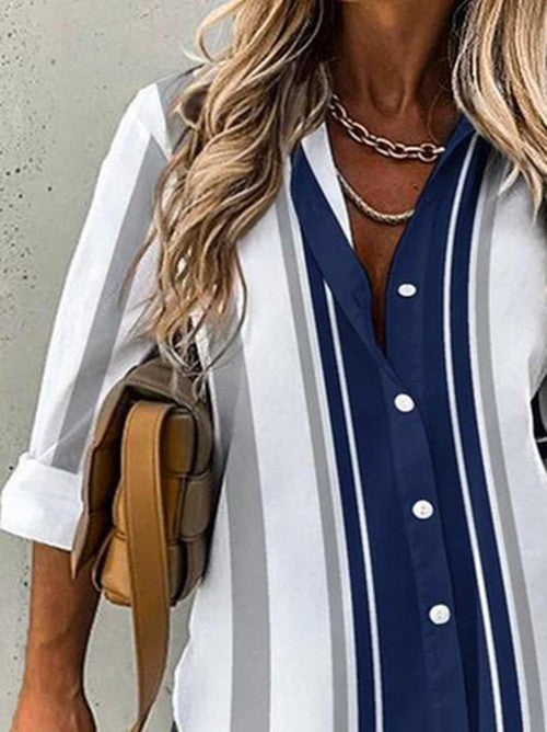 Gestreepte Casual Blouse met Hemdkraag – Ruime Pasvorm
