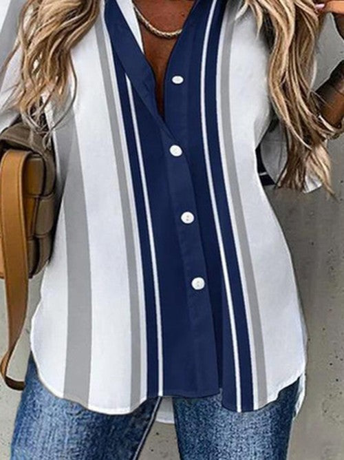 Gestreepte Casual Blouse met Hemdkraag – Ruime Pasvorm