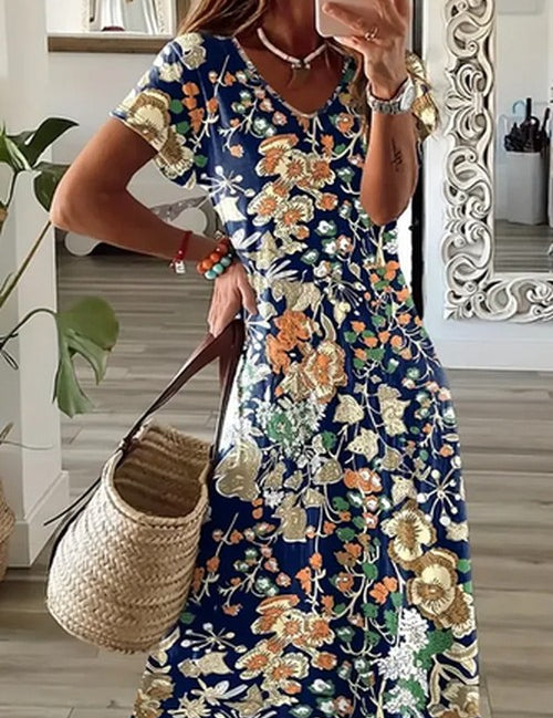 Luchtige Bloemenprint Jurk met V-hals | Grote Maten