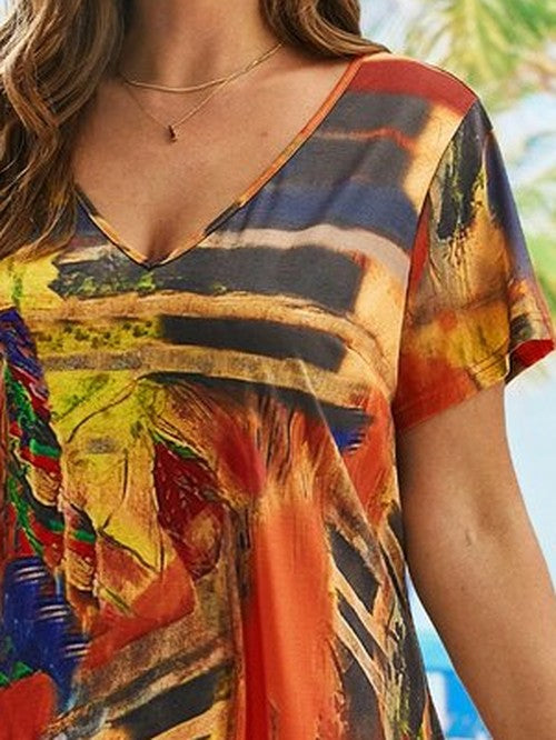 Losse V-Hals Jurk in Abstract Print - Comfort voor Elke Dag