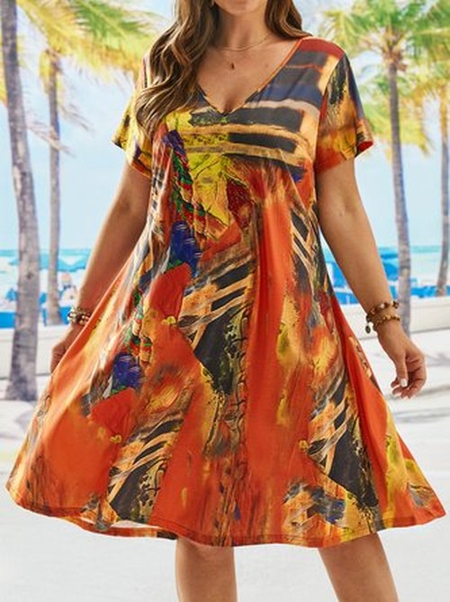 Losse V-Hals Jurk in Abstract Print - Comfort voor Elke Dag
