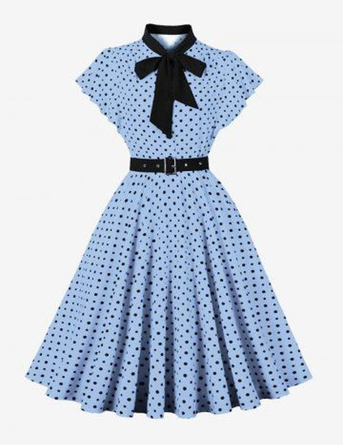 Vintage Polka Dot Jurk met Strik en Riem - Klassiek Comfort
