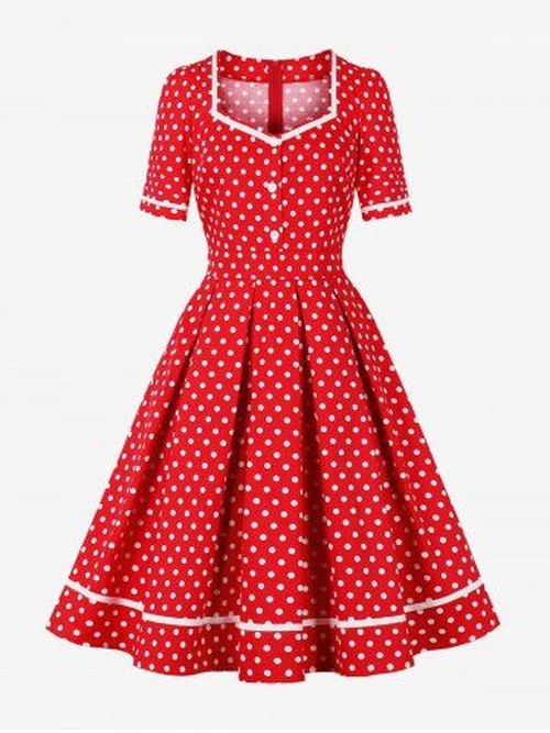 Rode Polka Dot Jurk met Ritssluting – Vintage Retro Stijl