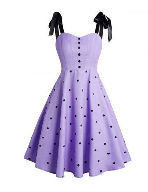 Paarse Polka Dots Vintage Jurk met Strikdetail
