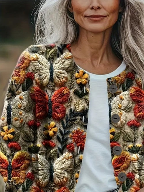 Bloemenprint Cardigan Regular Fit - Casual Crew Neck