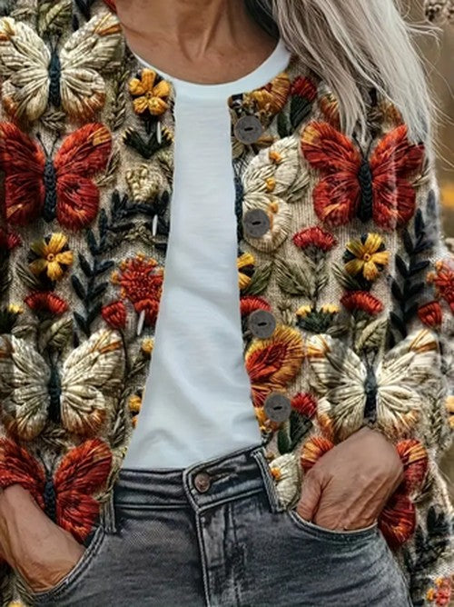 Bloemenprint Cardigan Regular Fit - Casual Crew Neck
